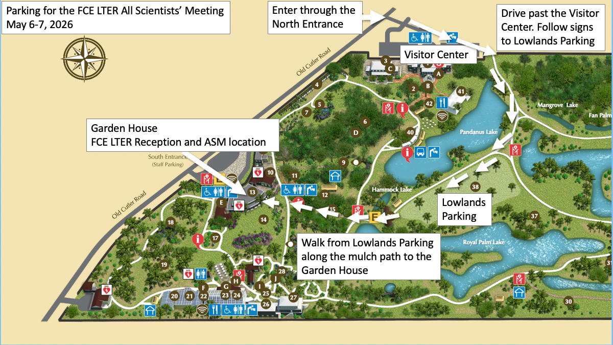 Map showing the location of parking for the FCE All Scientists' Meeting